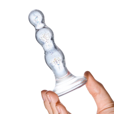 Glas 4 Inch Triple Play Beaded Clear Glass Butt Plug > Glass > Toys