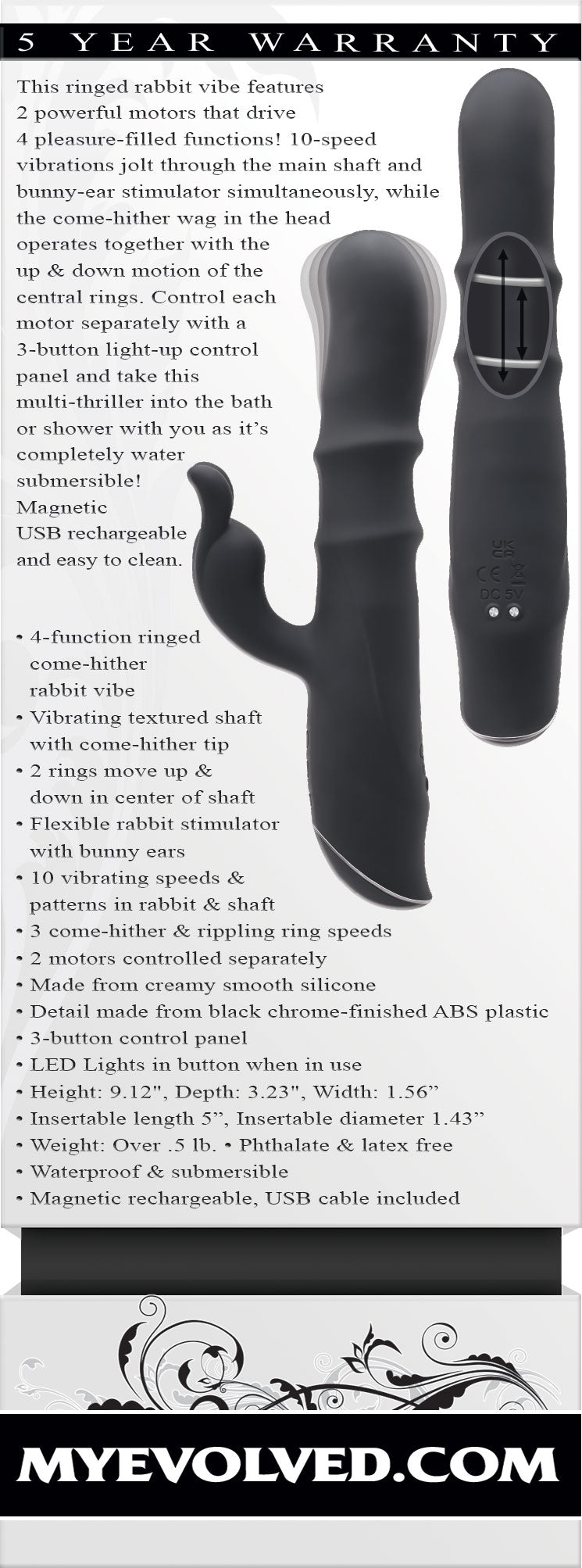 Evolved RINGMASTER 23.1cm Rabbit Vibe with 10 Speeds > Vibrators > Ladies > Rabbit