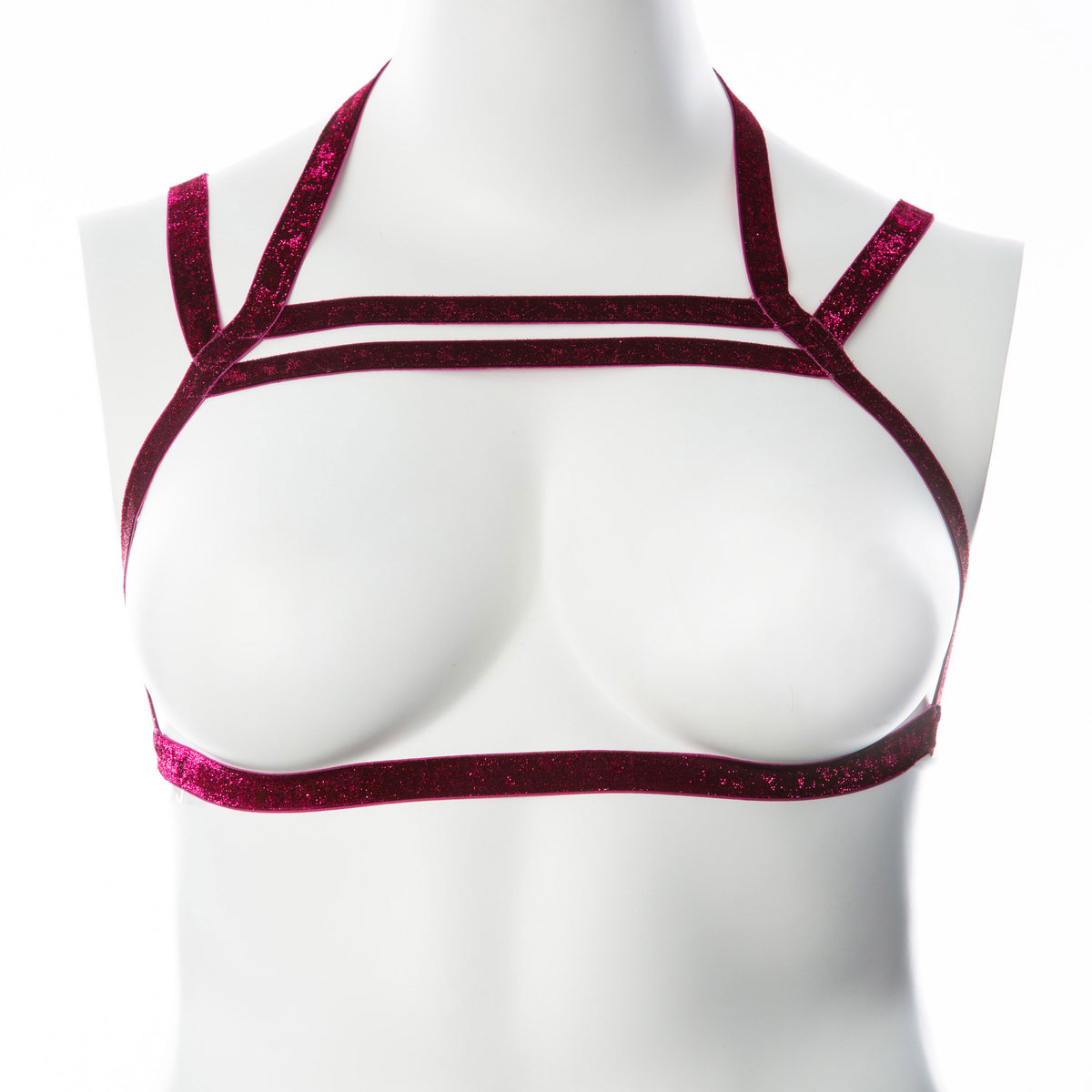Gender Fluid Sugar Coated Harness S-L Metallic Raspberry Stretch Chest Harness > Clothes > Womens Harnesses
