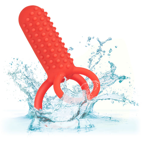 CalExotics Silicone Vertical Dual Enhancer Red Waterproof with 12 Intense Vibration Functions > Cock Ring > Vibrating