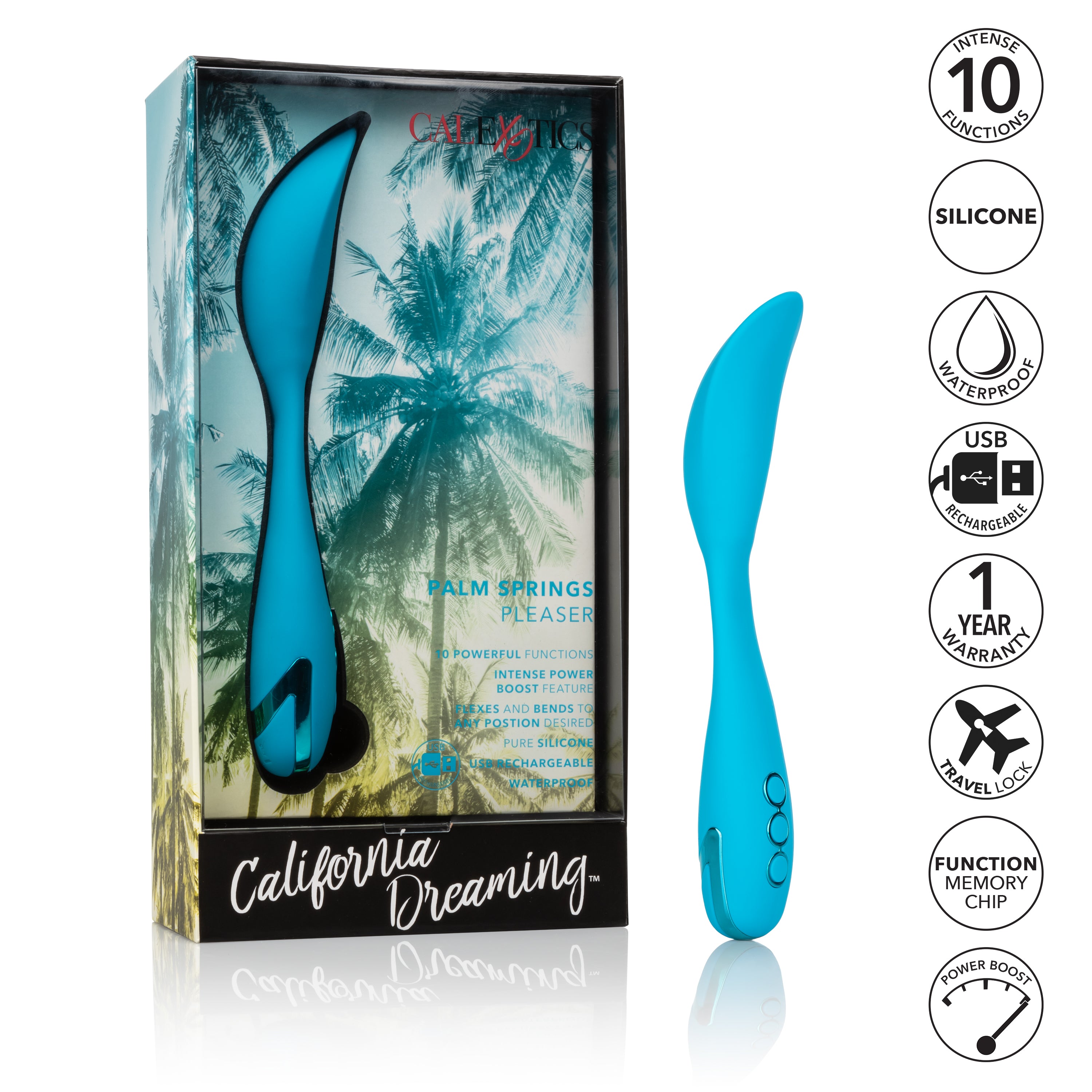 California Dreaming Palm Springs Pleaser Blue Flexible Mini Vibrator > Vibrators > Standard Vibrators
