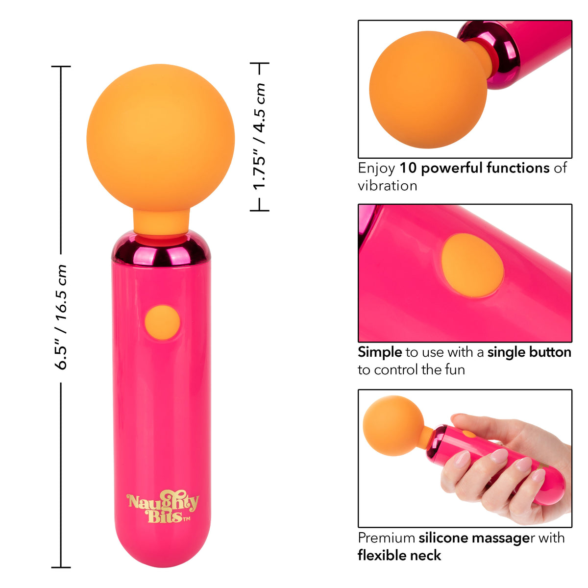 Naughty Bits Home Cumming Queen Vibrating Wand Pink and Orange Silicone Personal Massager > Sex Toys > Mini Massagers
