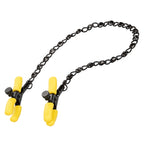 Boundless Nipple Teasers Adjustable Black Chain with Yellow Silicone Coated Clamps and Crystal Adornments > Sex Toys > Nipple Clamps
