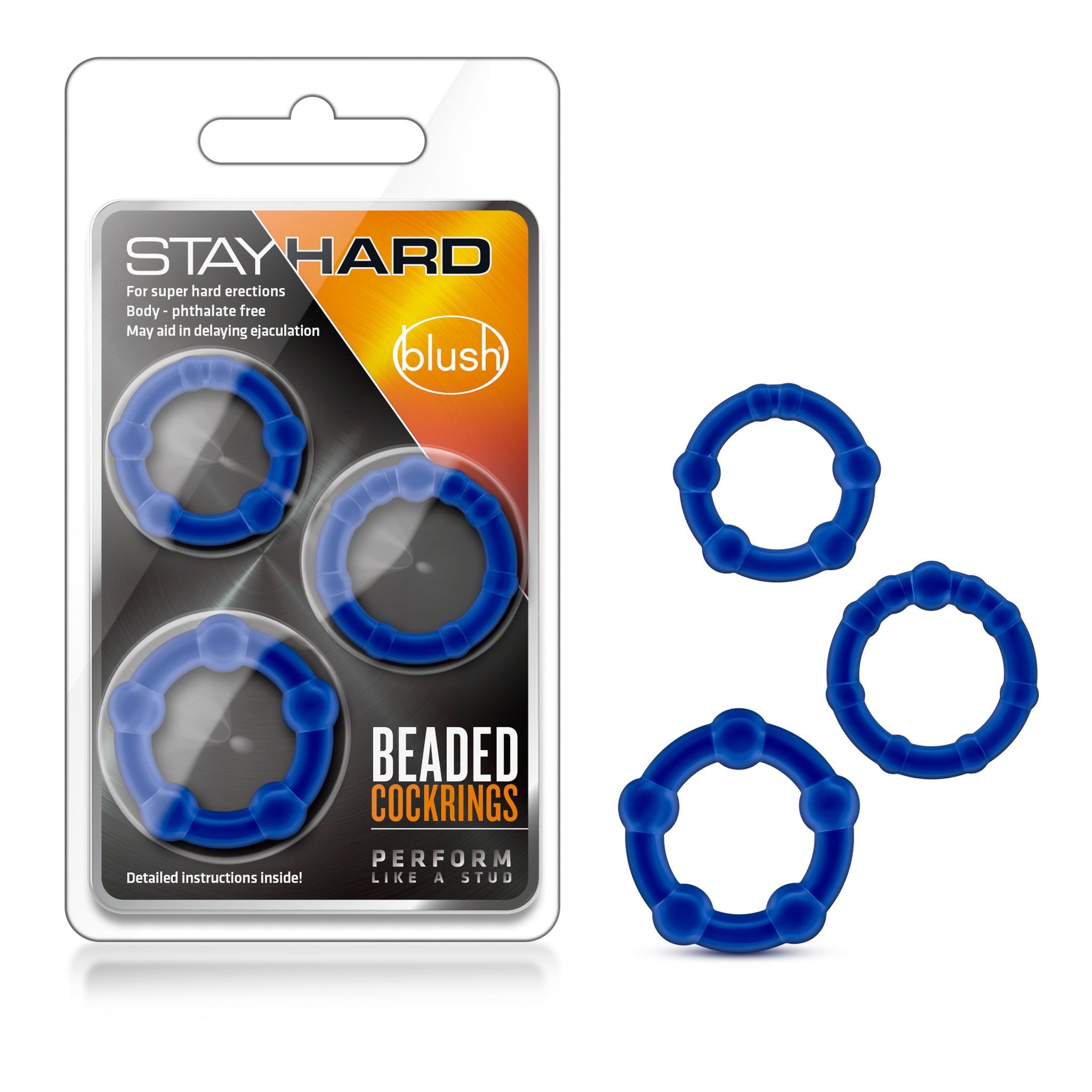 Stay Hard Beaded Cockrings Set of 3 Sizes - Blue > Cock Ring > Sets