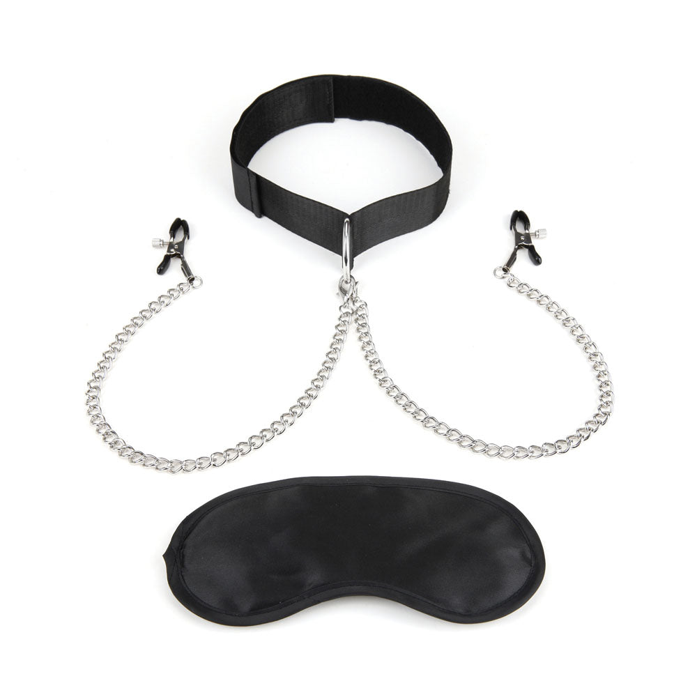 Lux Fetish Adjustable Collar and Nipple Clips – Fetish Accessory Set > Bondage Gear > Collars & Leashes Main image