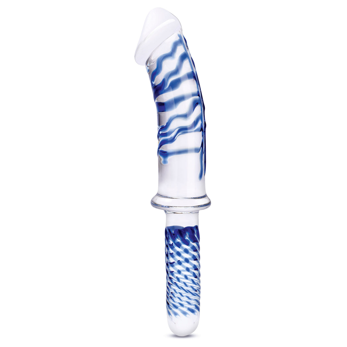 Glas 11 Inch Realistic Double Ended Blue and White Glass Dildo With Handle > Glass > Dildos