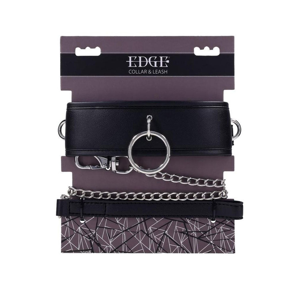 Edge Collar and Leash Neck Restraint with Heavy Duty Metal Leash Black > Clothes > Unisex Leather