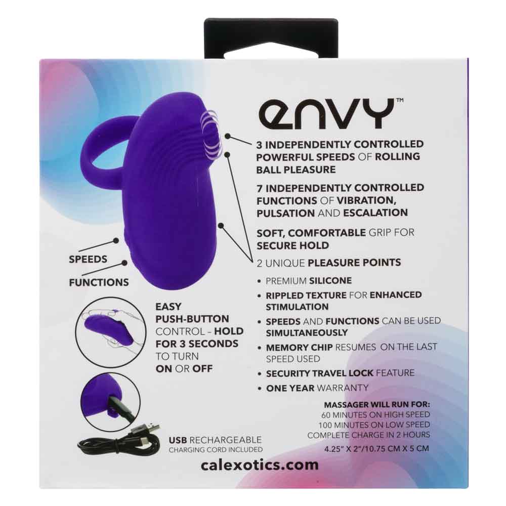 Envy™ Handheld Rolling Ball Massager Purple Silicone Waterproof with 3 Speeds and 7 Functions, USB Rechargeable, 60 to 100 Minutes Runtime Finger Stimulator
