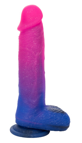Naughty Bits Ombré Hombre XL Vibrating Dildo in Pink and Blue with Glitter Finish > Vibrators > Realistic Vibrators