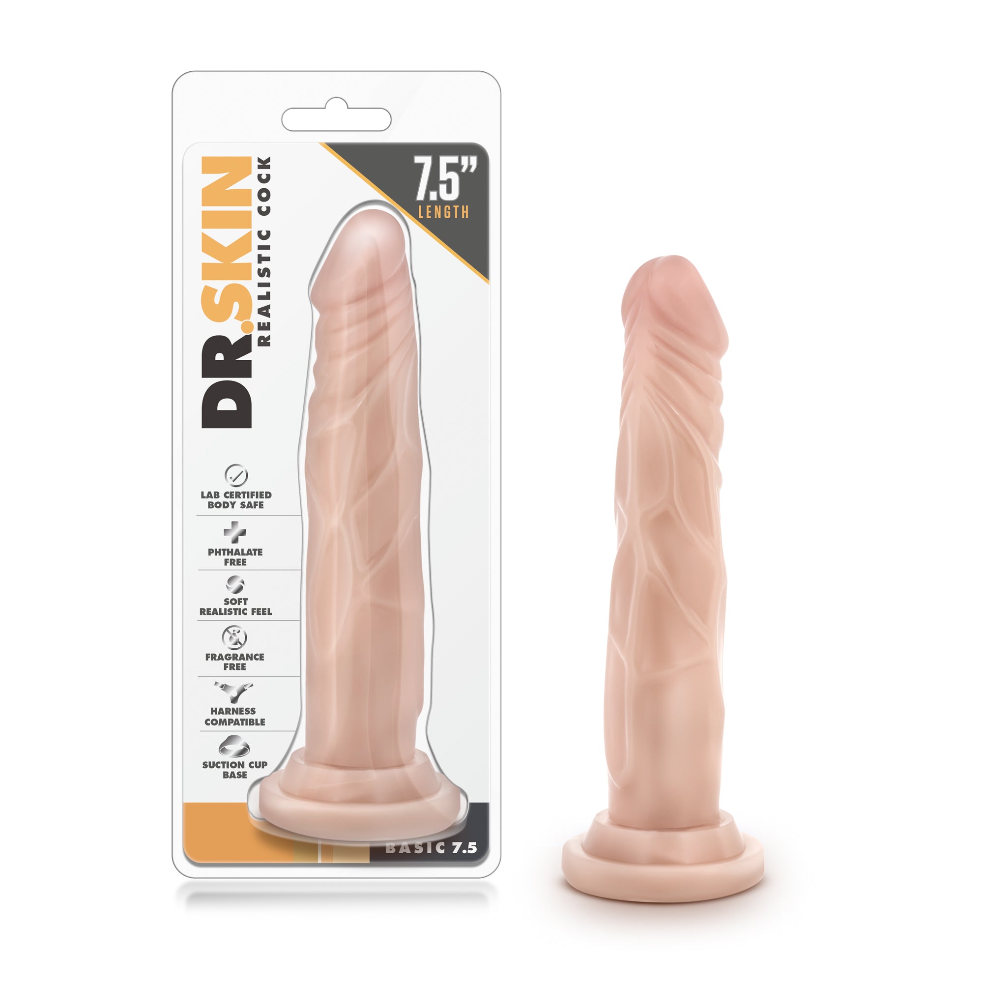 Dr Skin Realistic Dildo 7.5 Inch Beige with Suction Base Beige > Dildos > Realistic Dildos