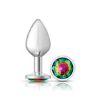 Cheeky Charms Silver Round Butt Plug with Rainbow Jewel Medium Multi Medium > Anal Range > Jewel Butt Plugs