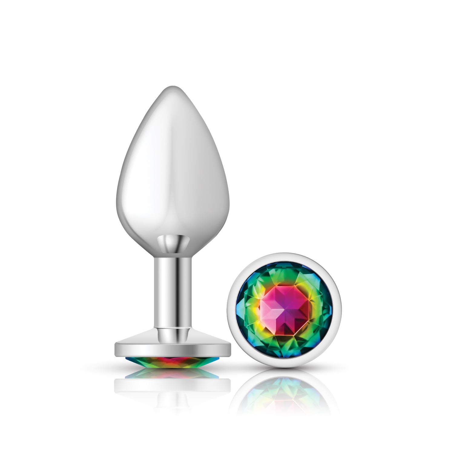 Cheeky Charms Silver Round Butt Plug with Rainbow Jewel Medium Multi Medium > Anal Range > Jewel Butt Plugs