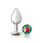 Cheeky Charms Round Jewel Butt Plug – Gunmetal or Silver, Metal Anal Plug with Gem (Small, Medium, Large) Silver Rainbow Jewel Medium > Anal Range > Jewel Butt Plugs