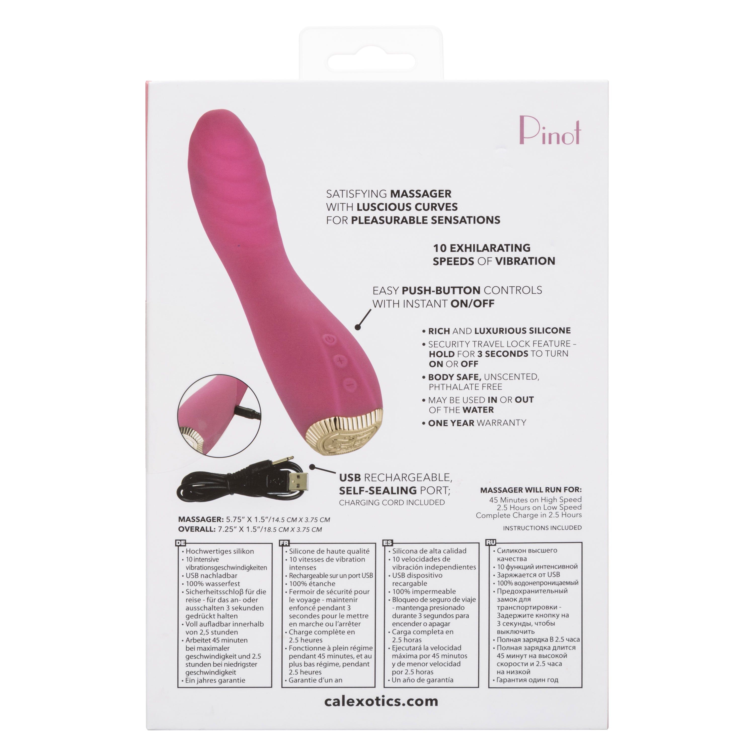 Uncorked Pinot Pink Silicone Massager with 10 Speeds and Rechargeable > Vibrators > Standard Vibrators
