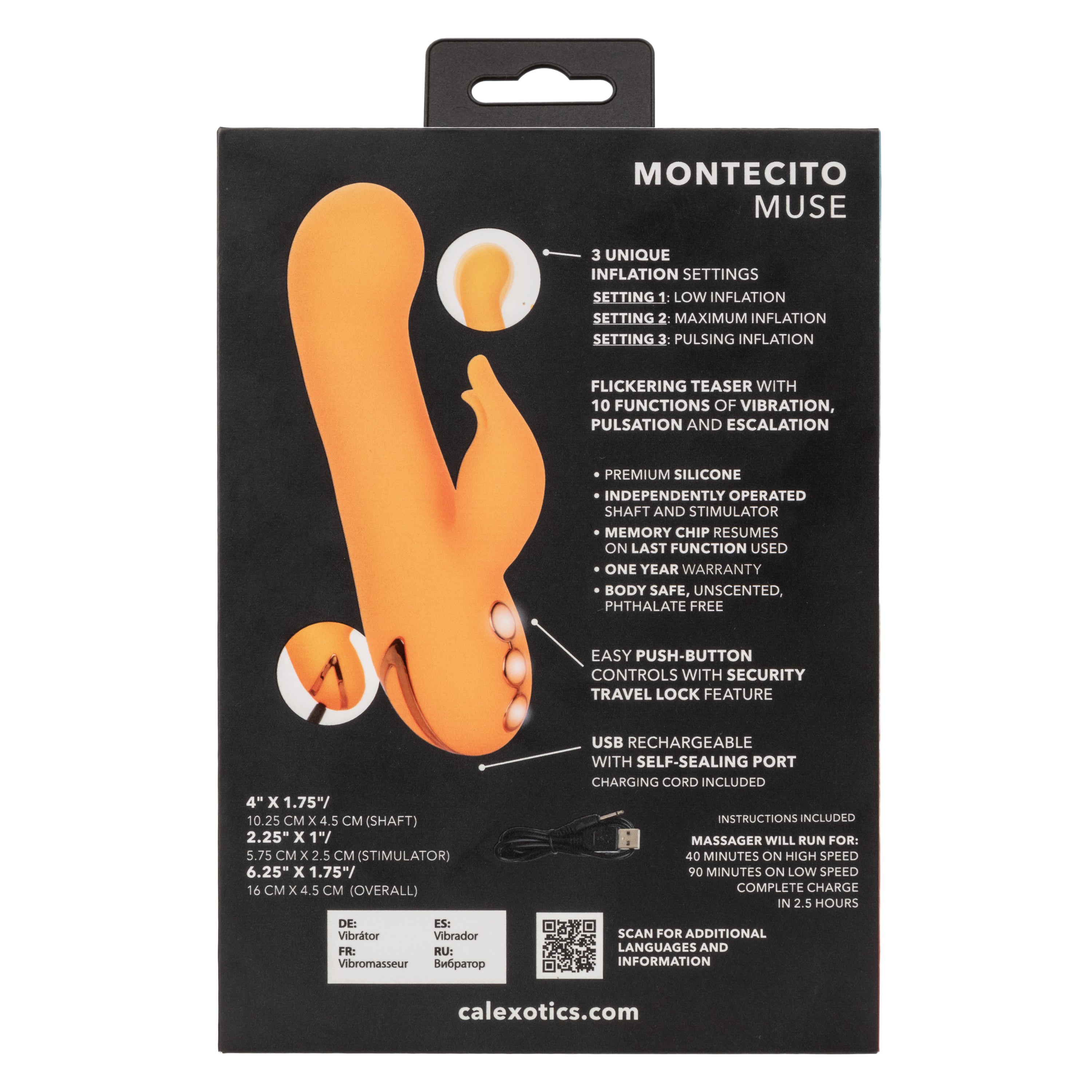California Dreaming Montecito Muse Orange Silicone G-Spot Stimulator with 10 Vibration Functions and 3 Inflation Settings > Vibrators > Ladies > Rabbit