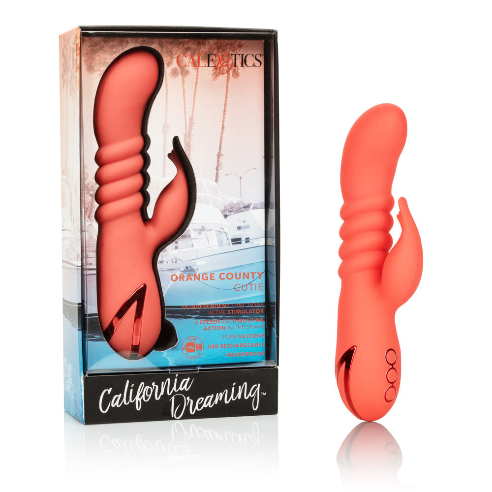 California Dreaming Orange County Cutie Ergonomic Dual Action Rechargeable Massager with Thrusting and Vibrations > Vibrators > Ladies > Rabbit Multi