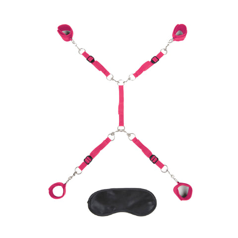 7-Piece Hot Pink Bed Spreader Bondage Set With Adjustable Cuffs > Bondage Gear > Restraints