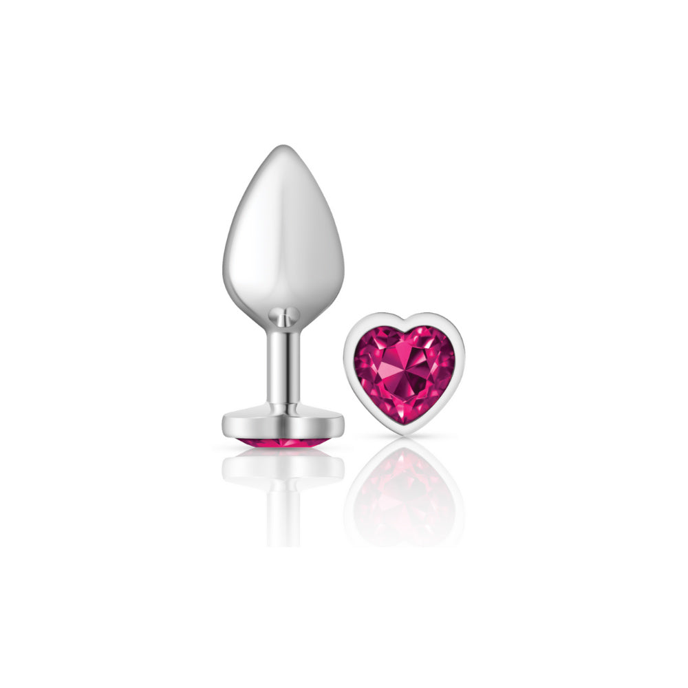 Cheeky Charms Silver Metal Butt Plug with Heart Pink Jewel Medium Pink Medium > Anal Range > Jewel Butt Plugs