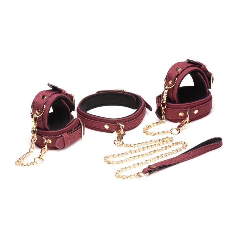 6 Pc Velvet Bondage Set Burgundy for Ultimate Pleasure