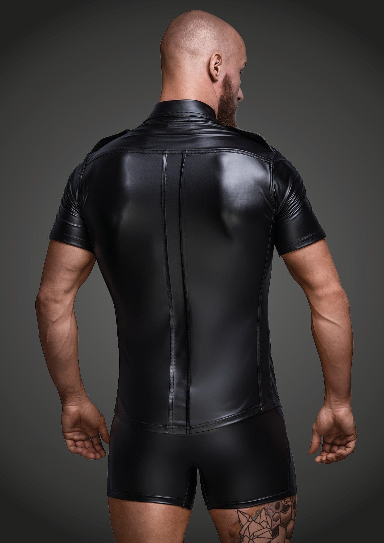 Black Wet Look Short Sleeve Shirt With Front Pockets > Clothes > Mens Latex