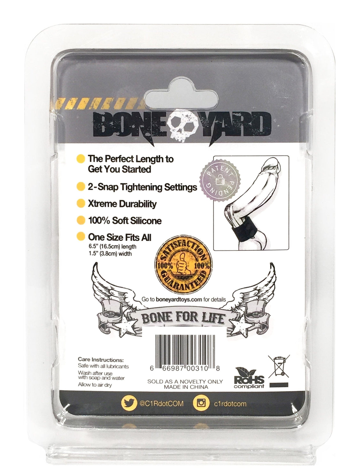 Boneyard Silicone Ball Strap 1.5 Inch with 3 Snap Closure > Cock Ring > Adjustable