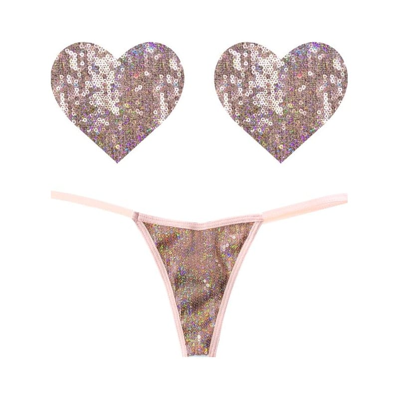 Bubbly Feels Nude Sequin Pantie and Heart Pastie Set > Clothes > Pasties Main image
