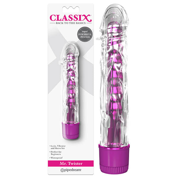 Classix Mr Twister 16.5 cm (6'') Metallic Vibrator with Clear Sleeve Pink Vibrators