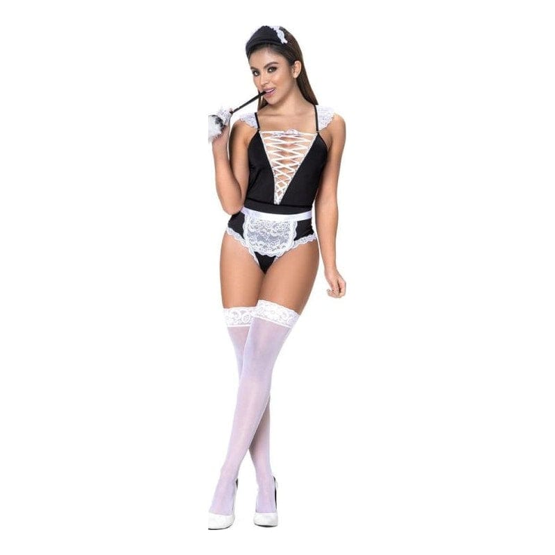 French Maid Three Piece Set Bodysuit with Cross-Over Detail Adult Costume > Clothes > Costumes > Womens