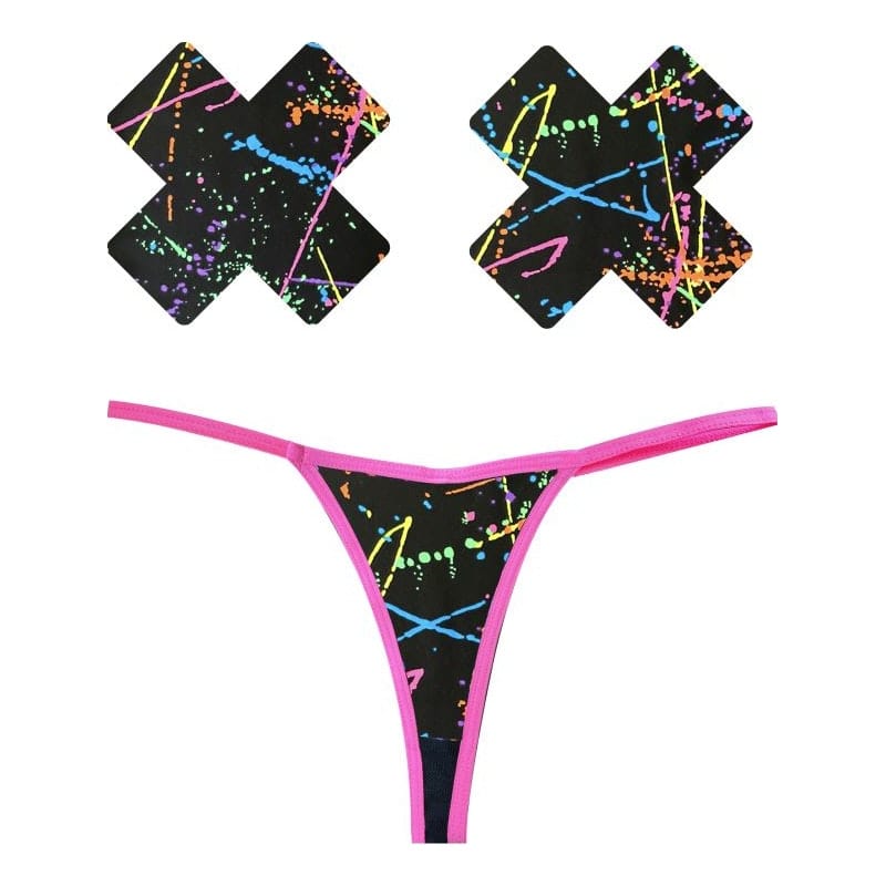 Graffiti Neon G-String and X Pastie Set – Breathable Festival Lingerie Set > Clothes > Pasties Main image