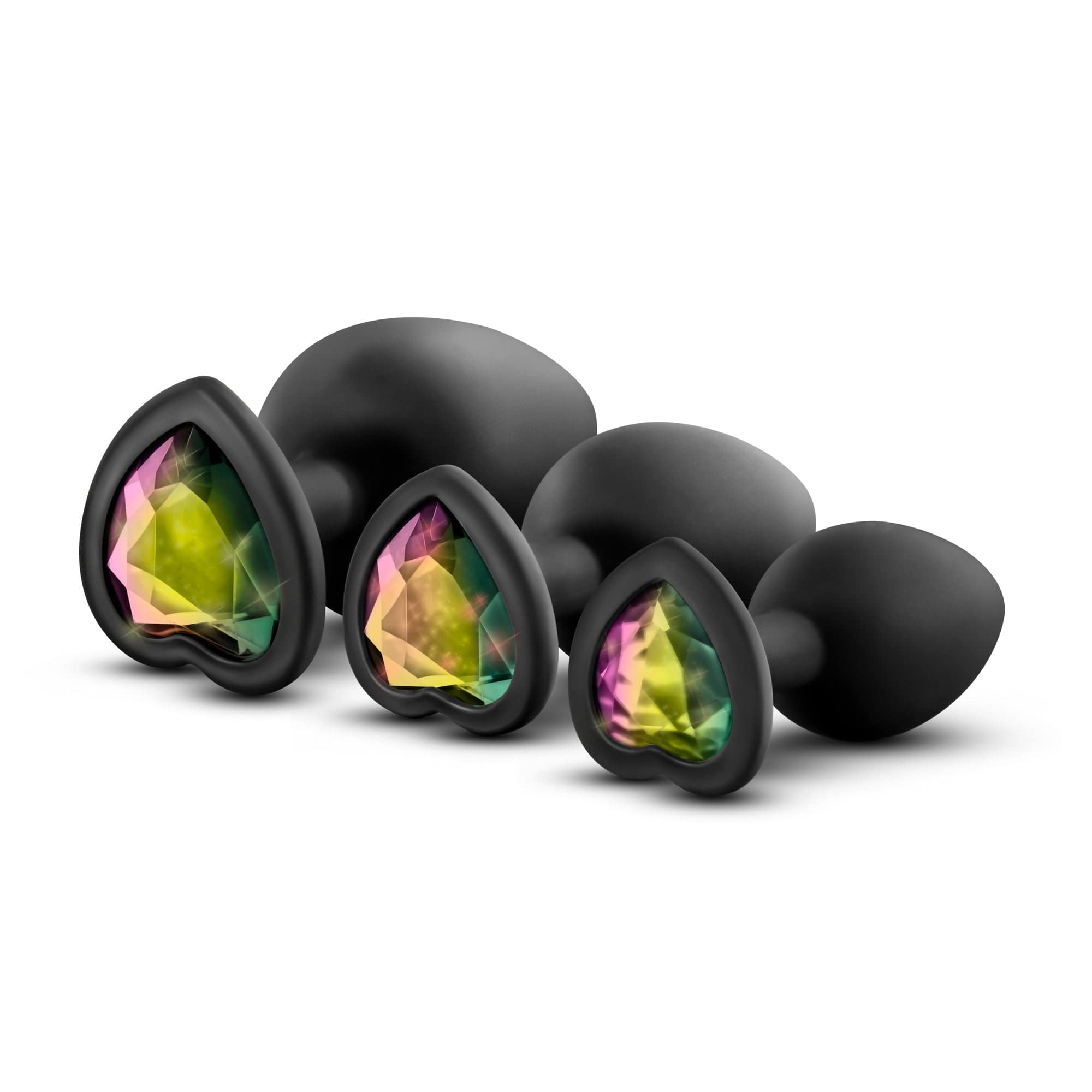 Luxe Bling Plugs Training Kit Black With Rainbow Gems 3 Sizes > Anal Range > Butt Plug Kits Main image