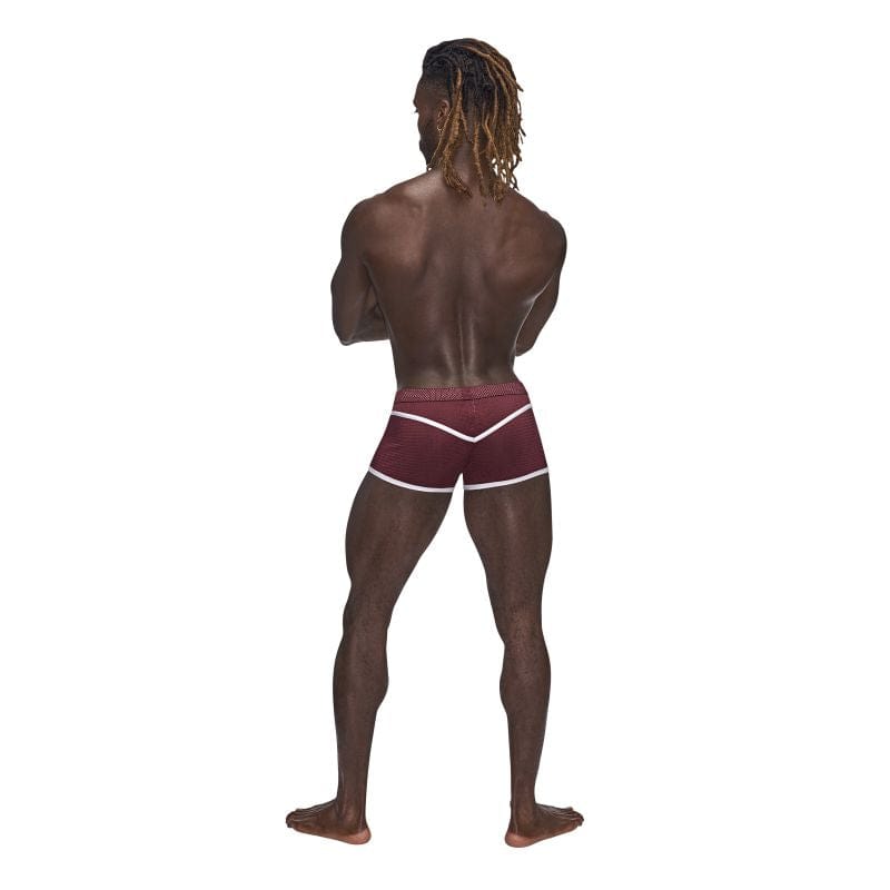 Male Power Sport Mesh Mini Shorts in Burgundy Secondary image