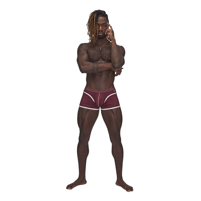 Male Power Sport Mesh Mini Shorts in Burgundy > Clothes > Mens Trunks Main image