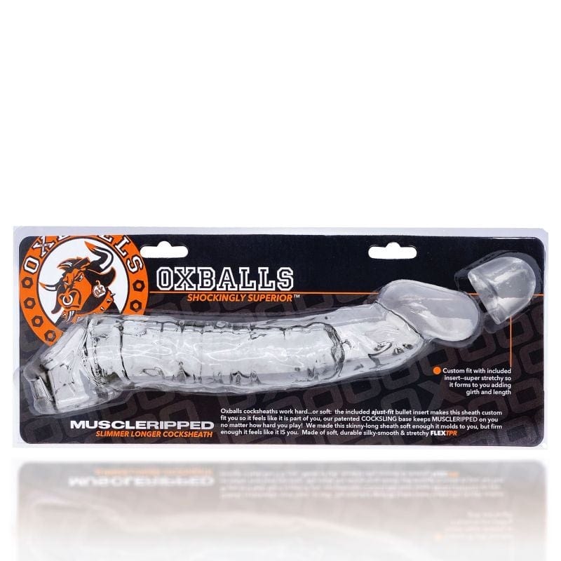 Muscle Ripped Cocksheath Clear - 9 Inch - Adjustable Size Fit SLEEVES