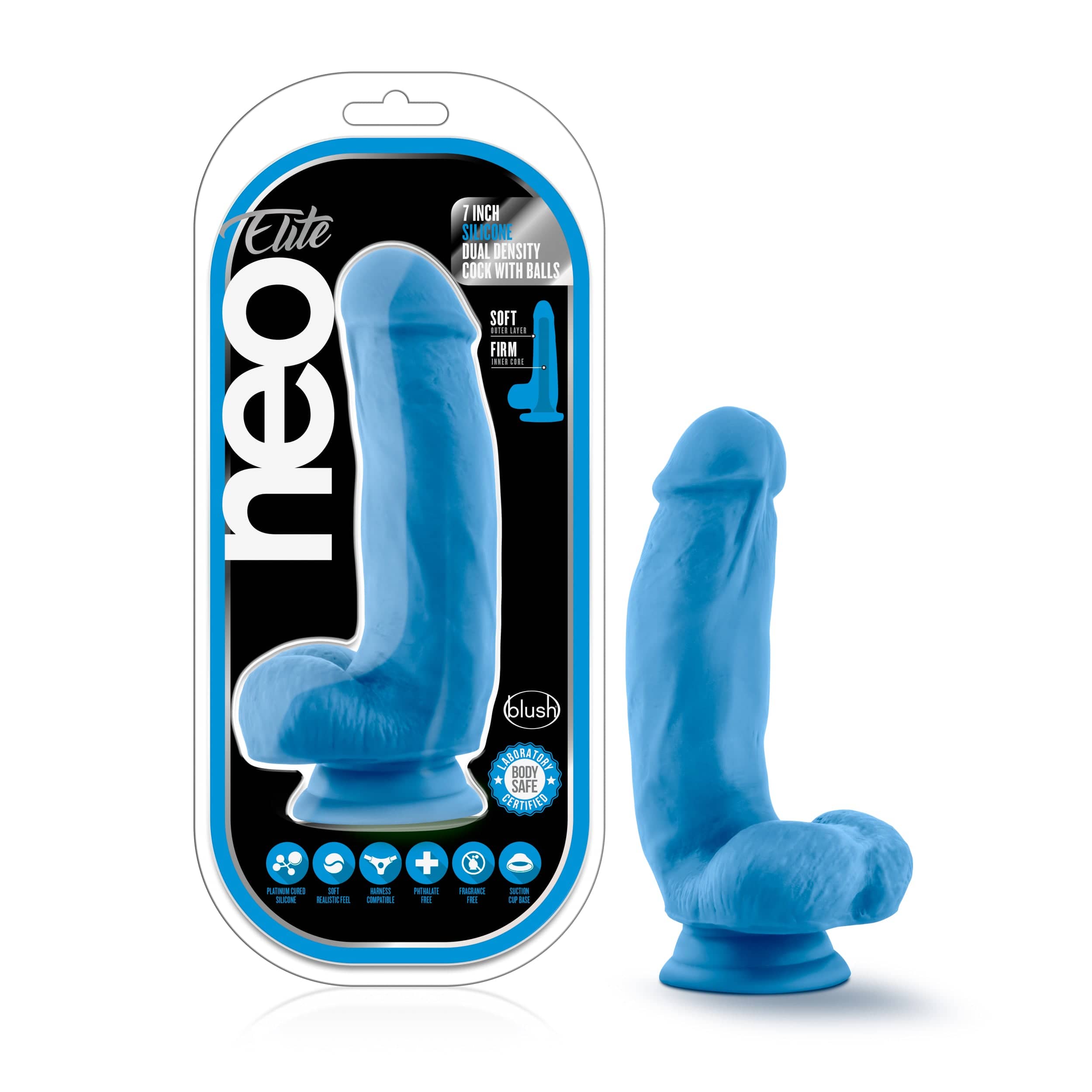 Neo Elite 7 Inch Silicone Dual Density Cock With Balls Neon Blue Secondary image