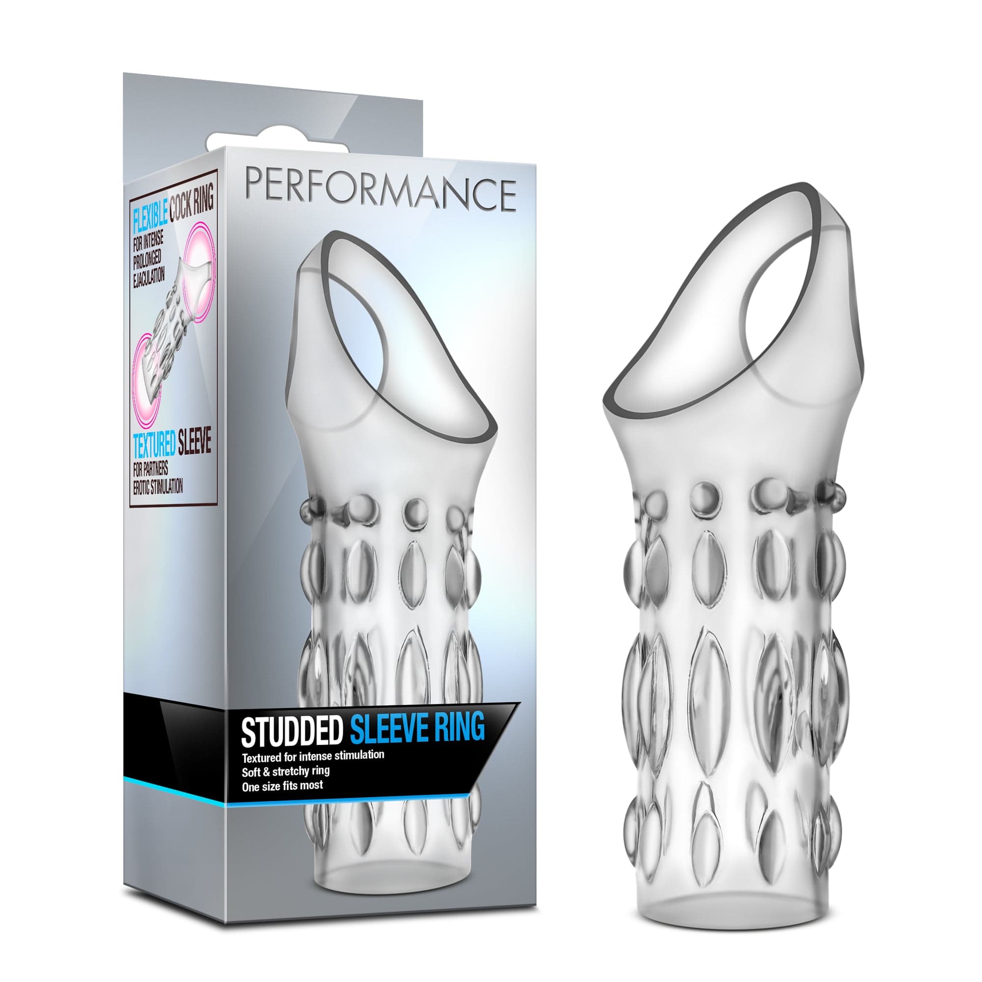 Performance Studded Sleeve Ring Clear Textured Cock Sleeve Enhancer > Sex Toys For Men > Penis Sleeves Main image