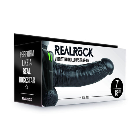 REALROCK Vibrating Hollow Strapon + Balls - 18cm Black STRAP-ONS