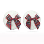 Reusable Sequin Round Nipple Pasties with Tartan Bow > Clothes > Pasties
