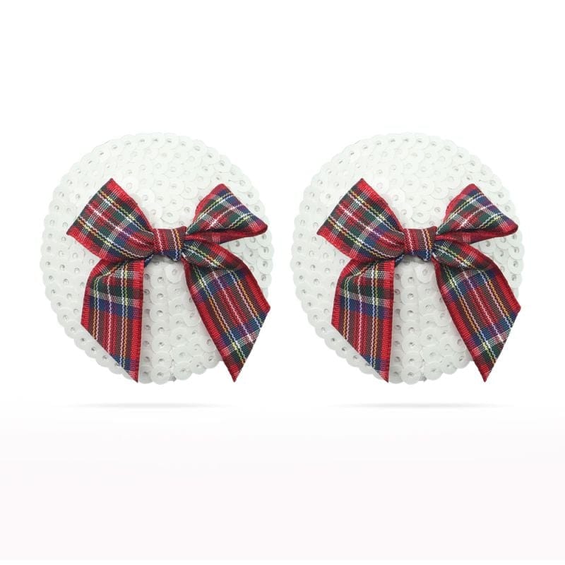 Reusable Sequin Round Nipple Pasties with Tartan Bow > Clothes > Pasties