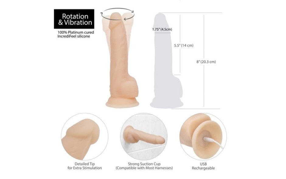 Rotating 8 Inch Vibrating Dildo with Remote in Vanilla > Dildos > Strap On Dildos