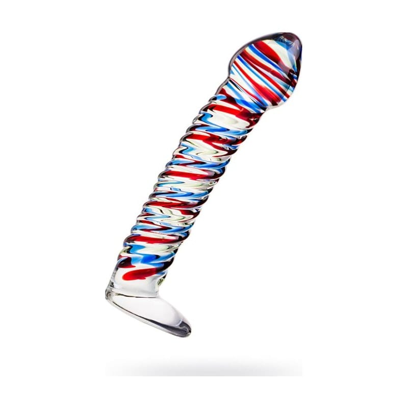 Sexus Glass Dildo Stripes with Base Blue and Red 16cm > Glass > Dildos