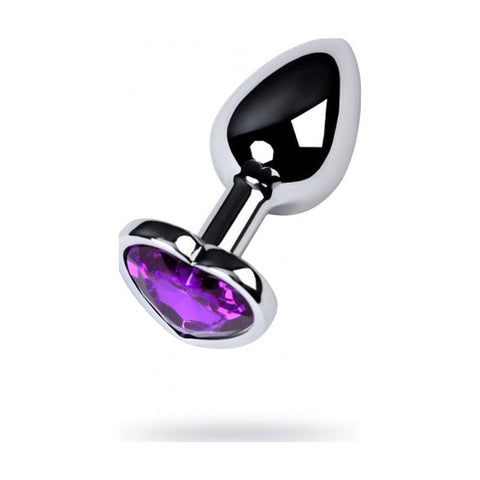 Silver Metal Anal Plug with Purple Heart Amethyst Crystal Small > Anal Range > Jewel Butt Plugs
