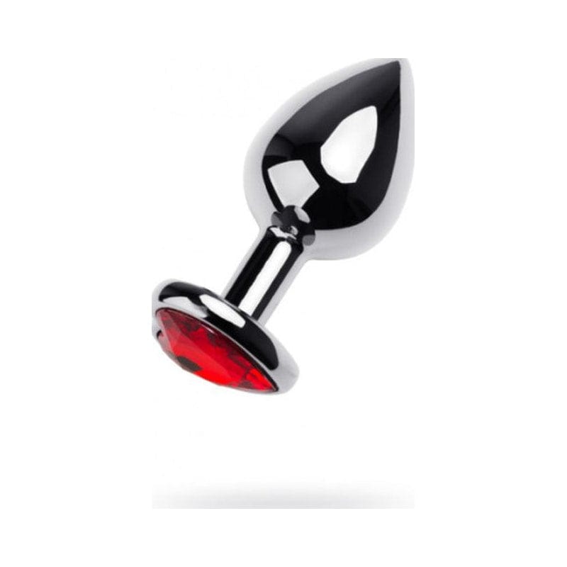 Silver Metal Anal Plug with Red Ruby Heart Crystal Medium > Anal Range > Jewel Butt Plugs Main image