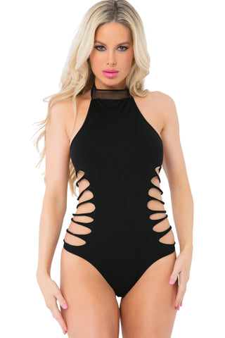 Slit and Spin Bodysuit for Alluring Nights Out Black One Size Bodystocking