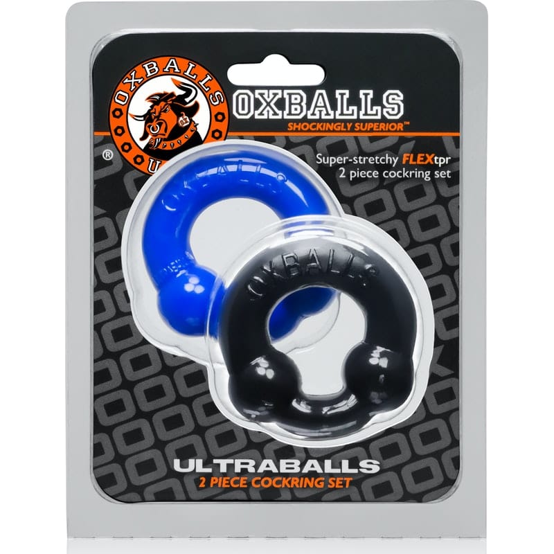 Ultraballs 2 Pack Cockring Black and Police Blue COCK RING Set