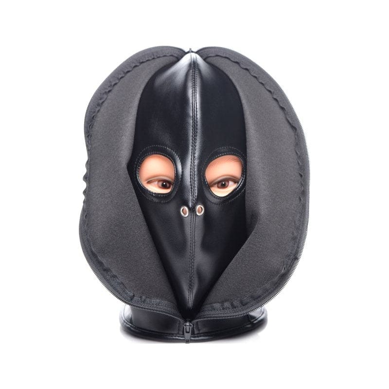 Zip Front Bondage Hood in Black Blindfold