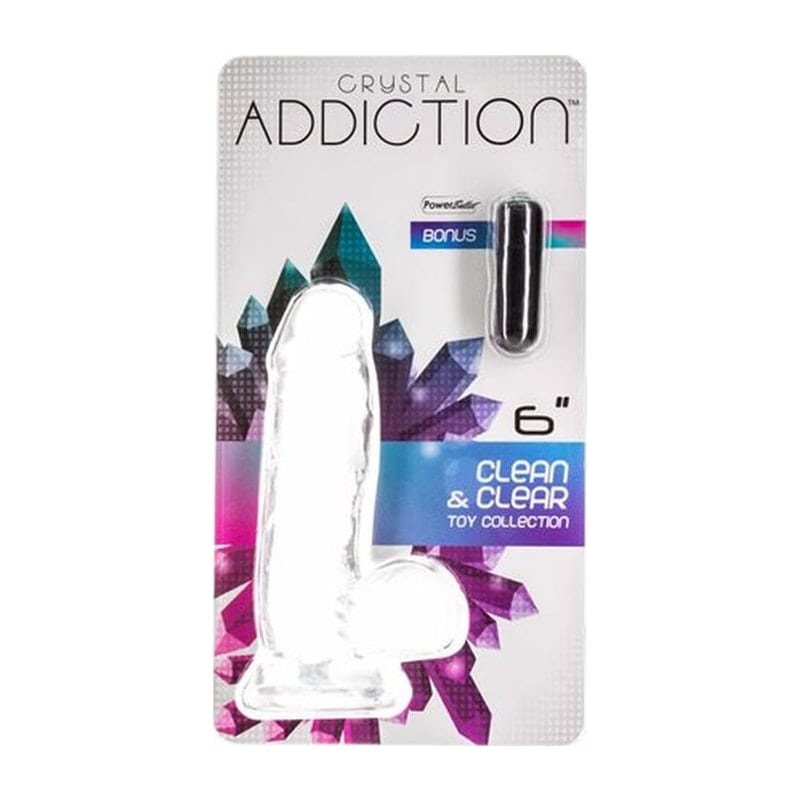 Addiction Adult Toys Clear Crystal Dildo w Balls 6in Clear 677613861207