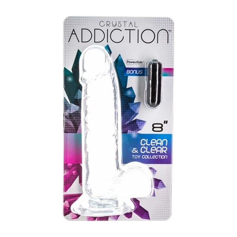 Addiction Adult Toys Clear Crystal Dildo w Balls 8in Clear 677613863201