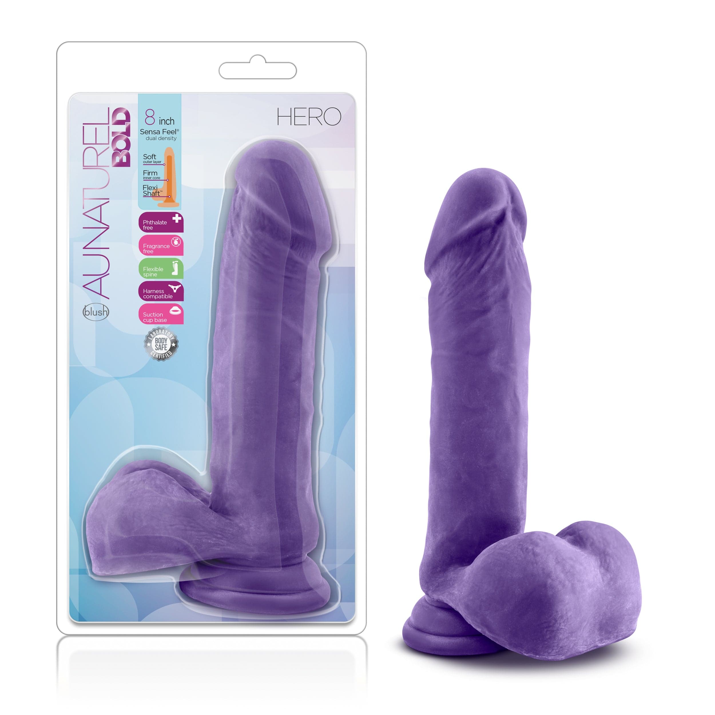 Au Naturel Adult Toys Purple Au Naturel Bold Hero 8in Dildo Purple 819835023753