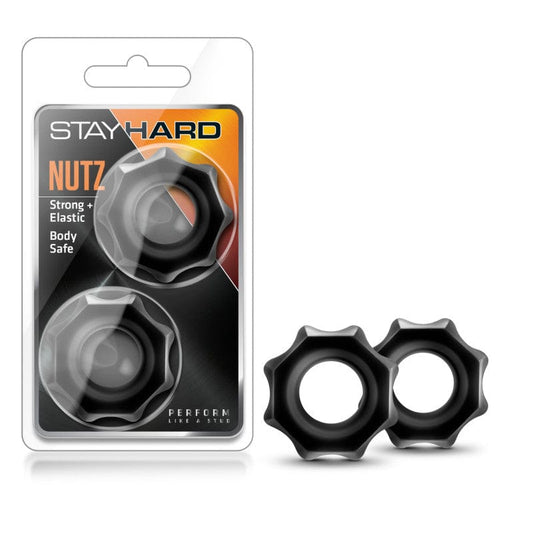 Blush Novelties COCK RINGS Black Stay Hard Nutz -  Cock Rings - Set of 2 853858007246