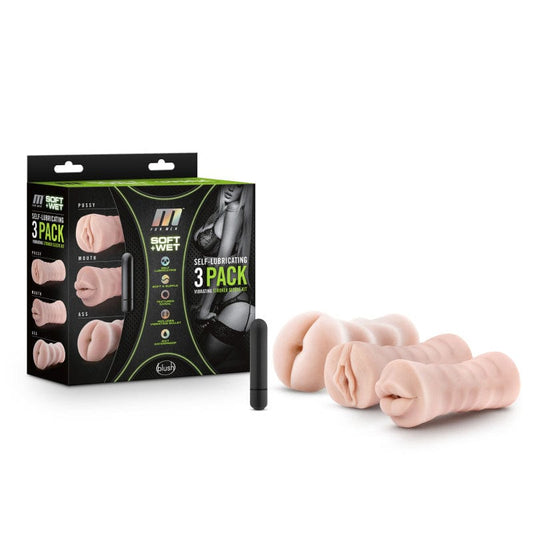 Blush Novelties MASTURBATORS Flesh M For Men 3-Pack Self-Lubricating Vibrating Strokers -  Vibrating Strokers - 3 Pack 819835025429